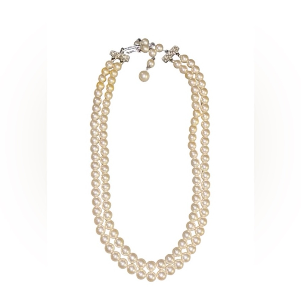 Estate Faux Pearl double string choker, costume jewelry